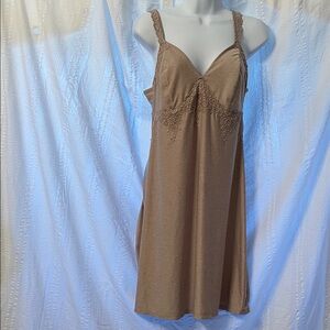 Soma light brown lace lingerie sleeping dress gown adjustable straps size medium